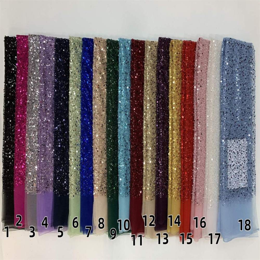 5 Yards Beaded Mesh Fabric for Dresses & Gowns, Embellished Beaded Tulle Fabric with Beads, Pearls & Sequins | Love in Lace | NO. JS103