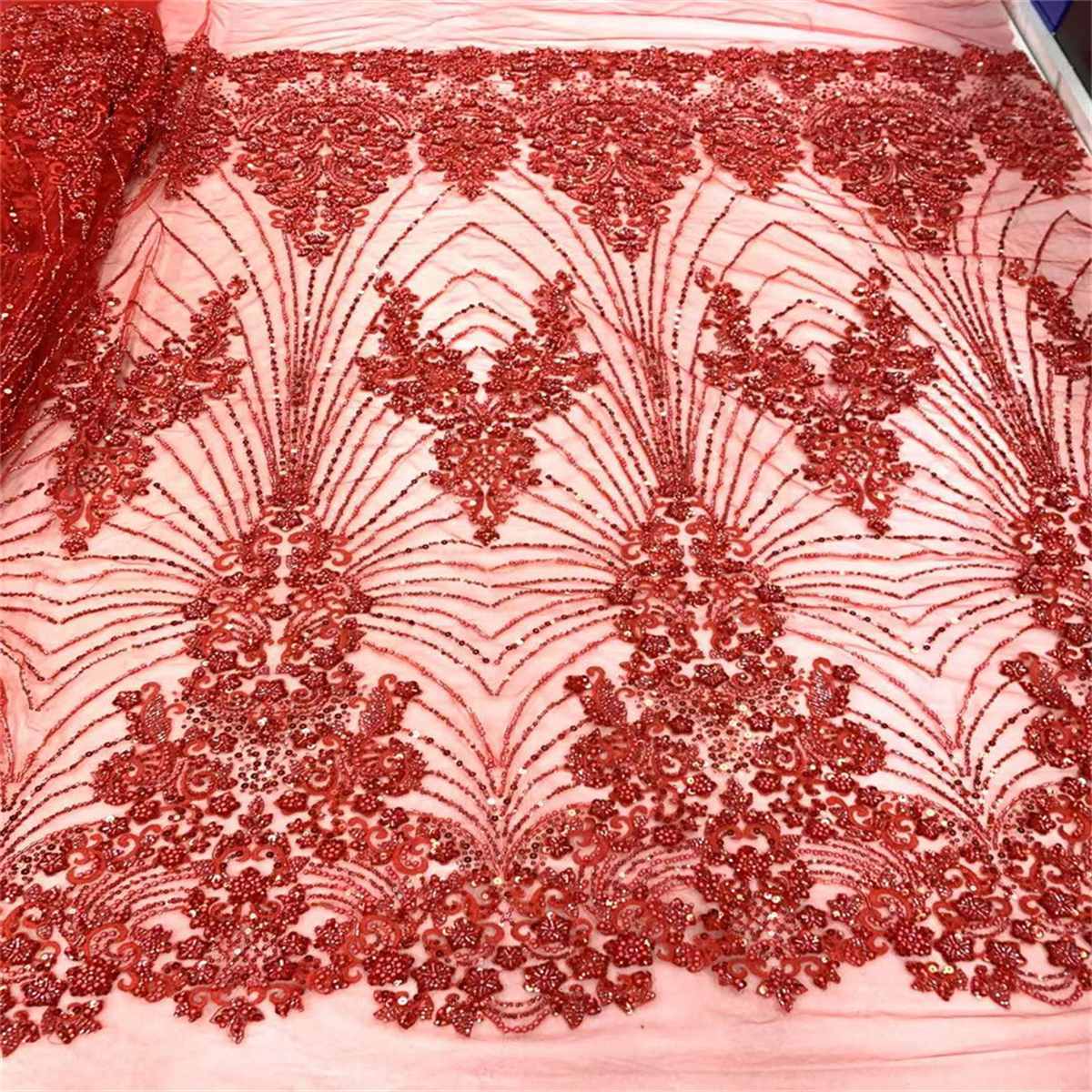 5 Yards Beaded Mesh Fabric, Embroidered Beaded Embellished Tulle Fabric with Beads, Pearls & Sequins | Love in Lace | NO. JX467