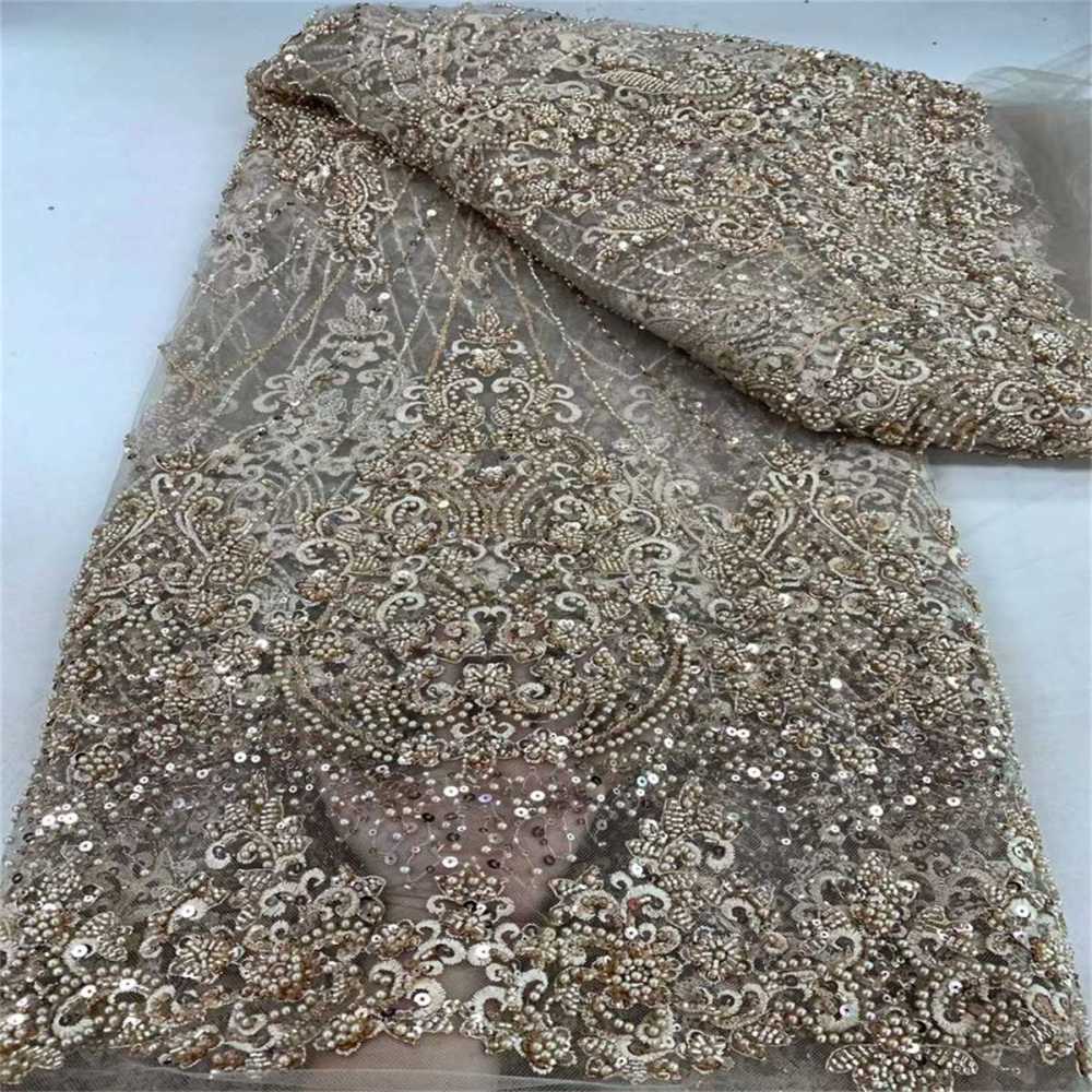 5 Yards Beaded Mesh Fabric, Embroidered Beaded Embellished Tulle Fabric with Beads, Pearls & Sequins | Love in Lace | NO. JX467