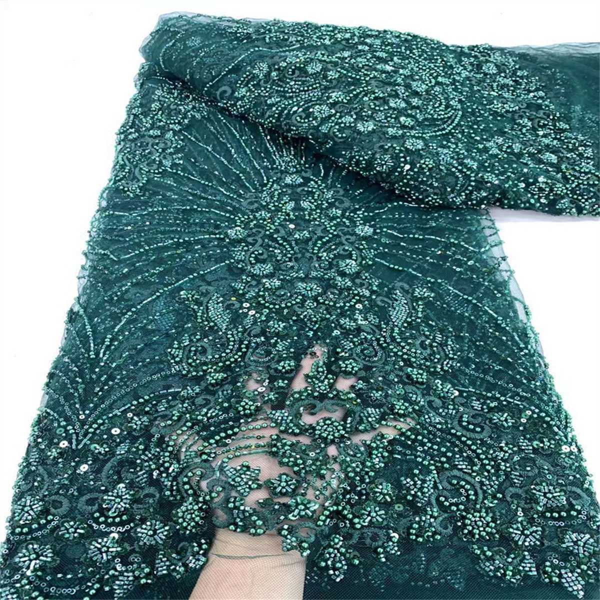 5 Yards Beaded Mesh Fabric, Embroidered Beaded Embellished Tulle Fabric with Beads, Pearls & Sequins | Love in Lace | NO. JX467