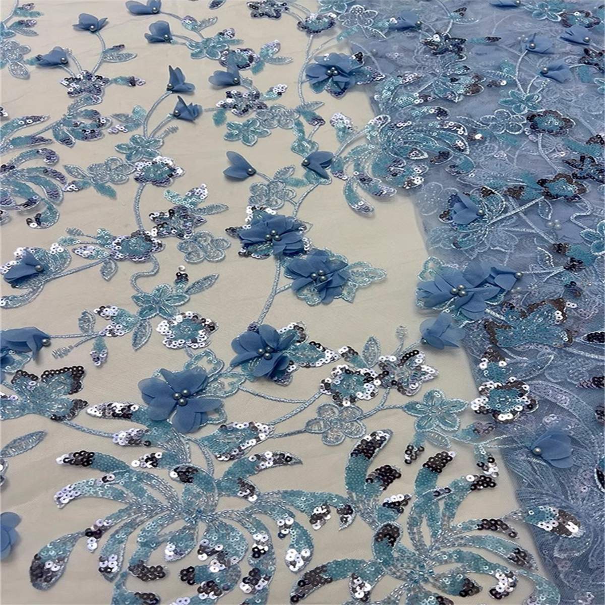 5 Yards Beaded 3D Floral Lace Material Fabric For Dresses