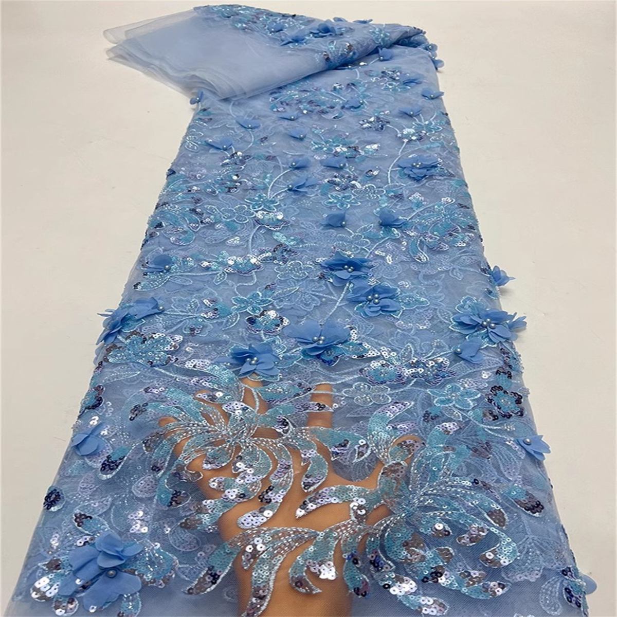 5 Yards Beaded 3D Floral Lace Material Fabric For Dresses
