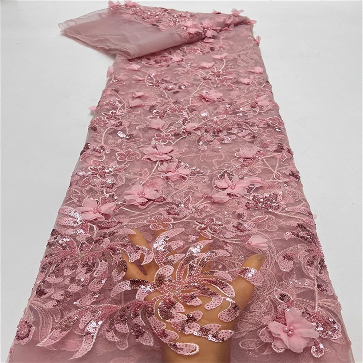 5 Yards Beaded 3D Floral Lace Material Fabric For Dresses