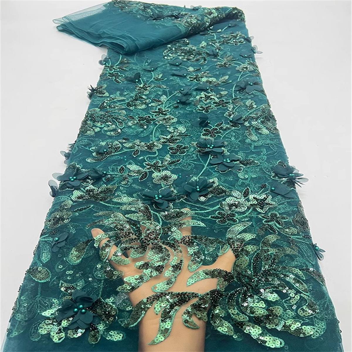 5 Yards Beaded 3D Floral Lace Material Fabric For Dresses