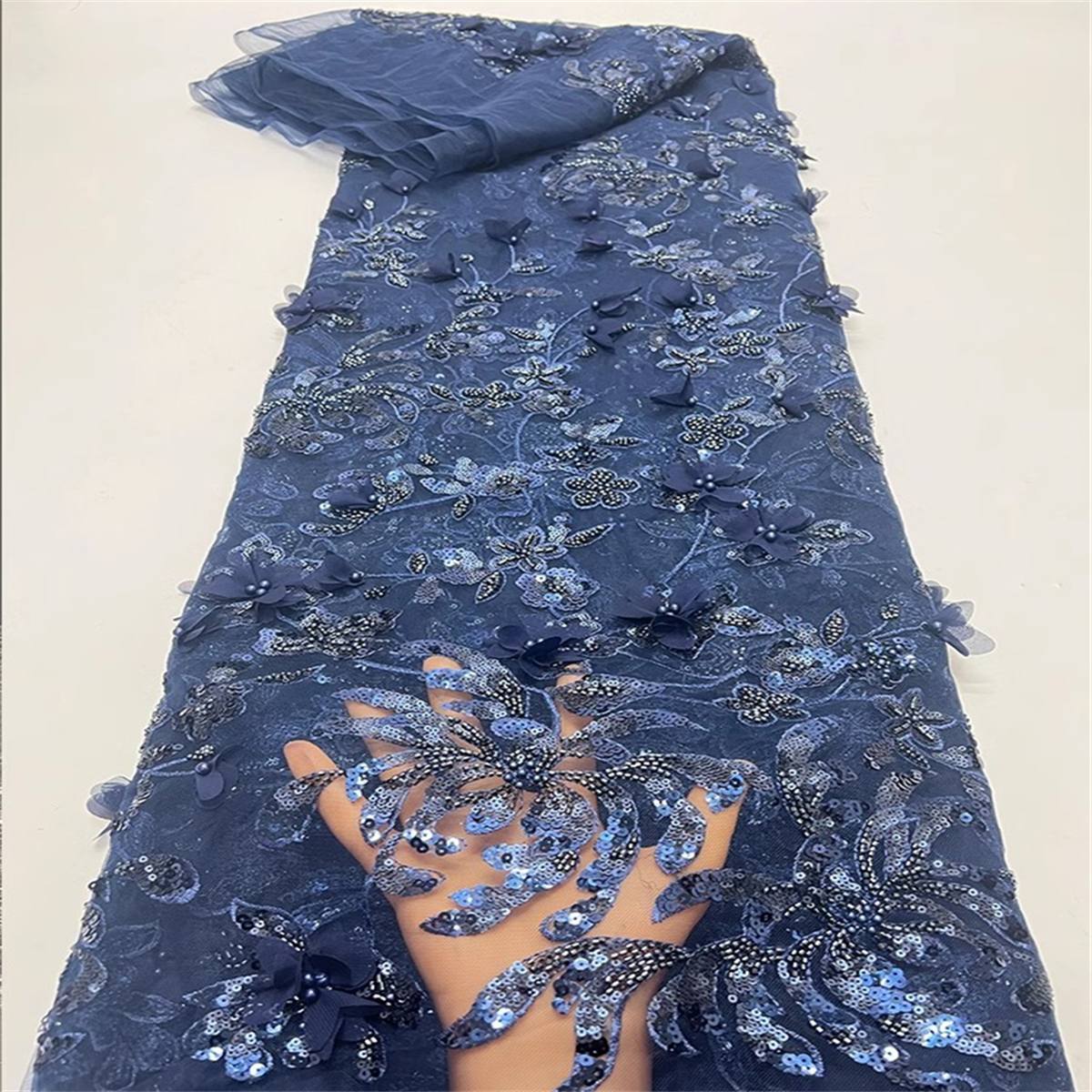 5 Yards Beaded 3D Floral Lace Material Fabric For Dresses