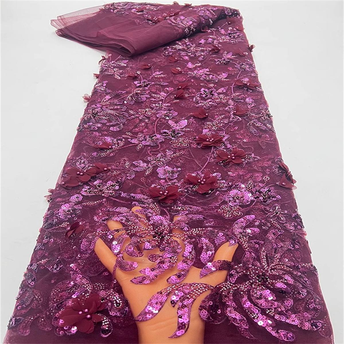 5 Yards Beaded 3D Floral Lace Material Fabric For Dresses
