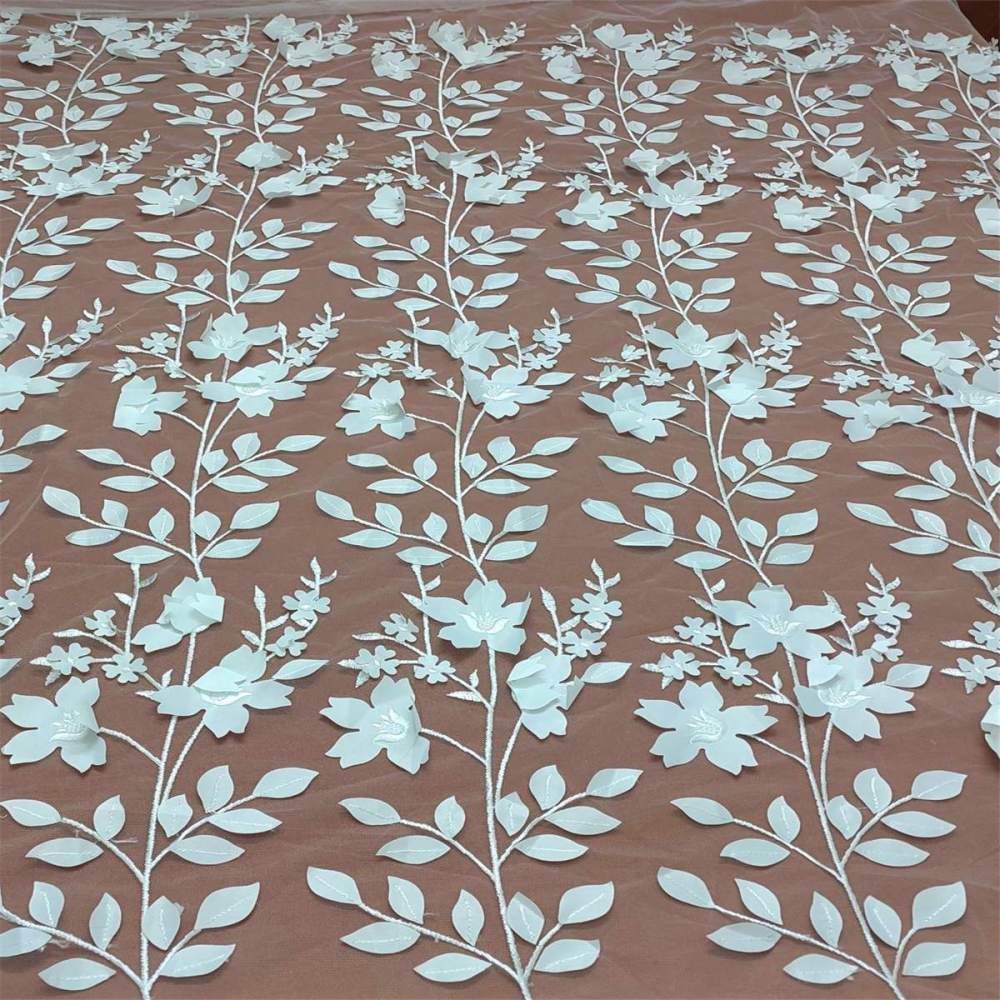 1 Yard 3D Floral Embroidered Bridal Lace Fabric SX015