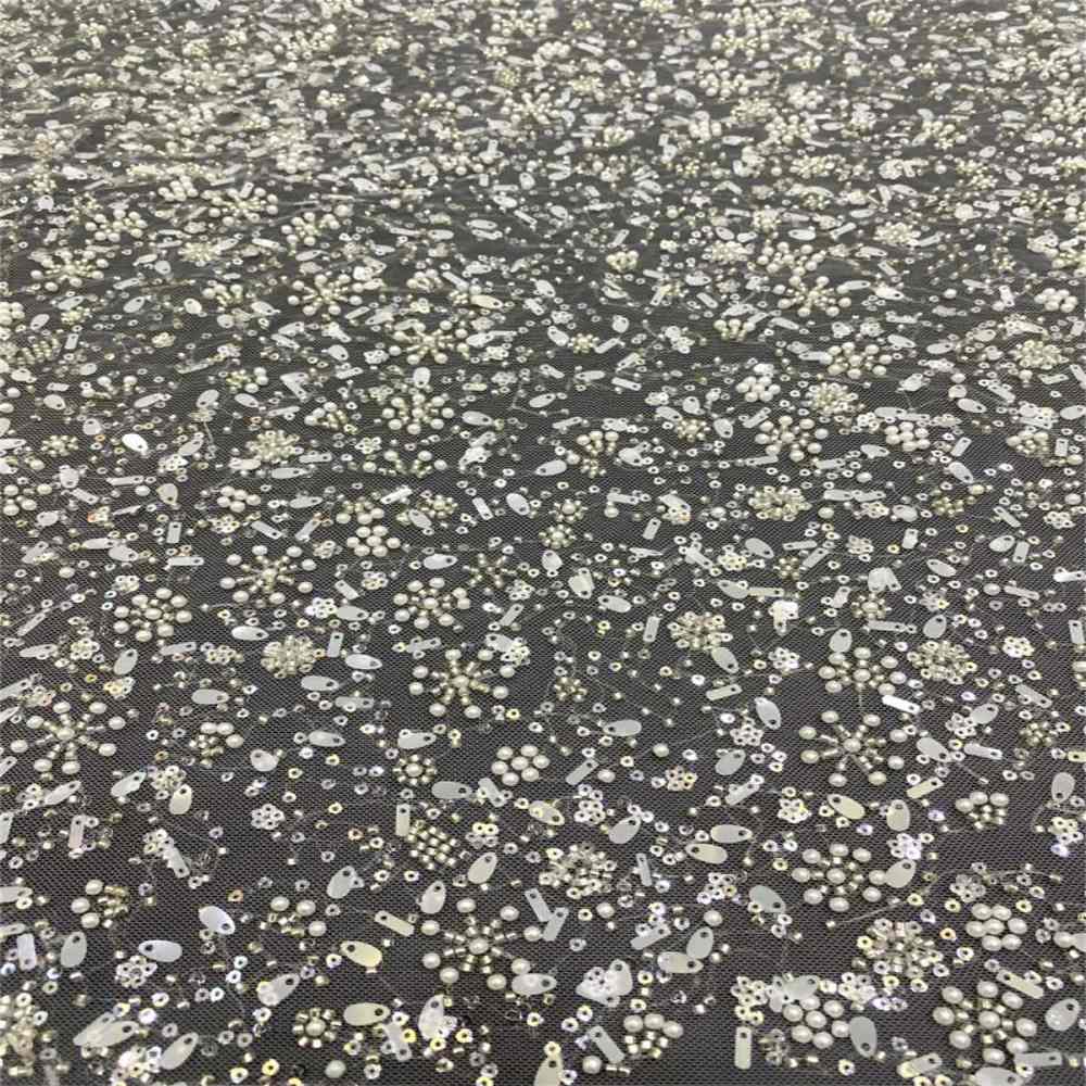 5 Yards Pearl Beaded Bridal Lace Fabric – Luxury Wedding Gown and Bridal Dress Material