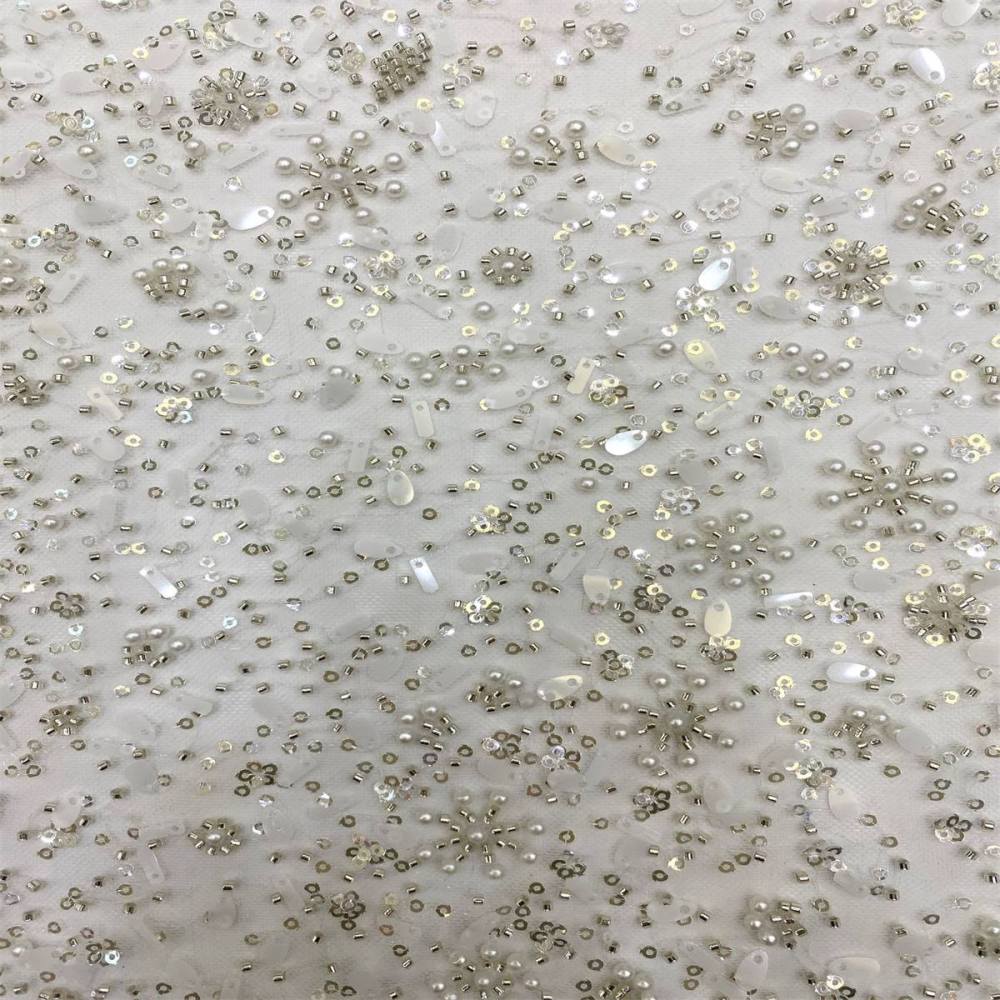 5 Yards Pearl Beaded Bridal Lace Fabric – Luxury Wedding Gown and Bridal Dress Material