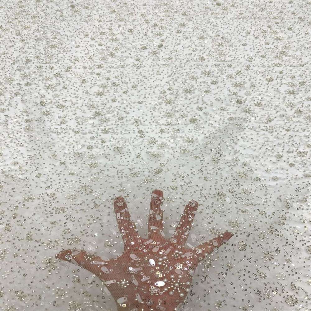 5 Yards Pearl Beaded Bridal Lace Fabric – Luxury Wedding Gown and Bridal Dress Material