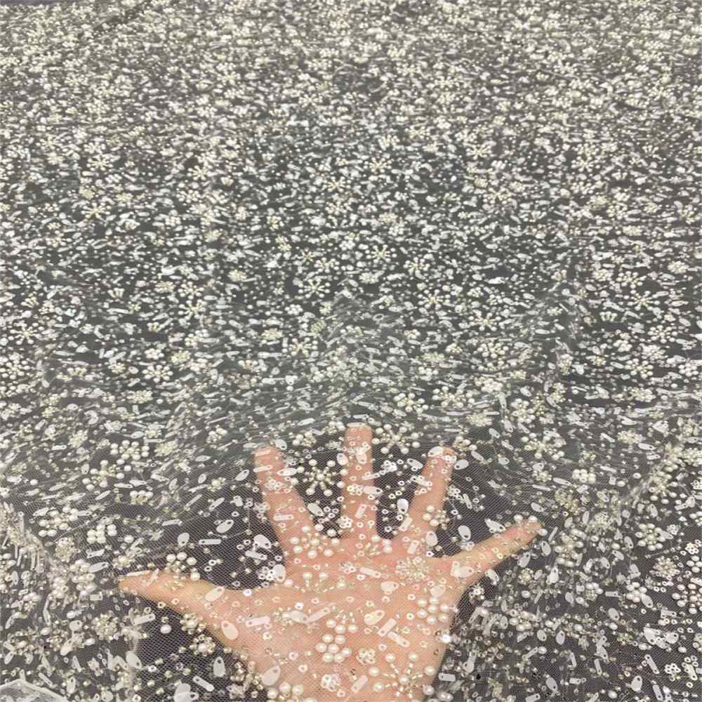 5 Yards Pearl Beaded Bridal Lace Fabric – Luxury Wedding Gown and Bridal Dress Material