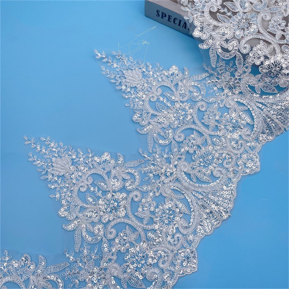 Bridal Lace Trim - 10 Yards - Corded Embroidered Sequin Wedding