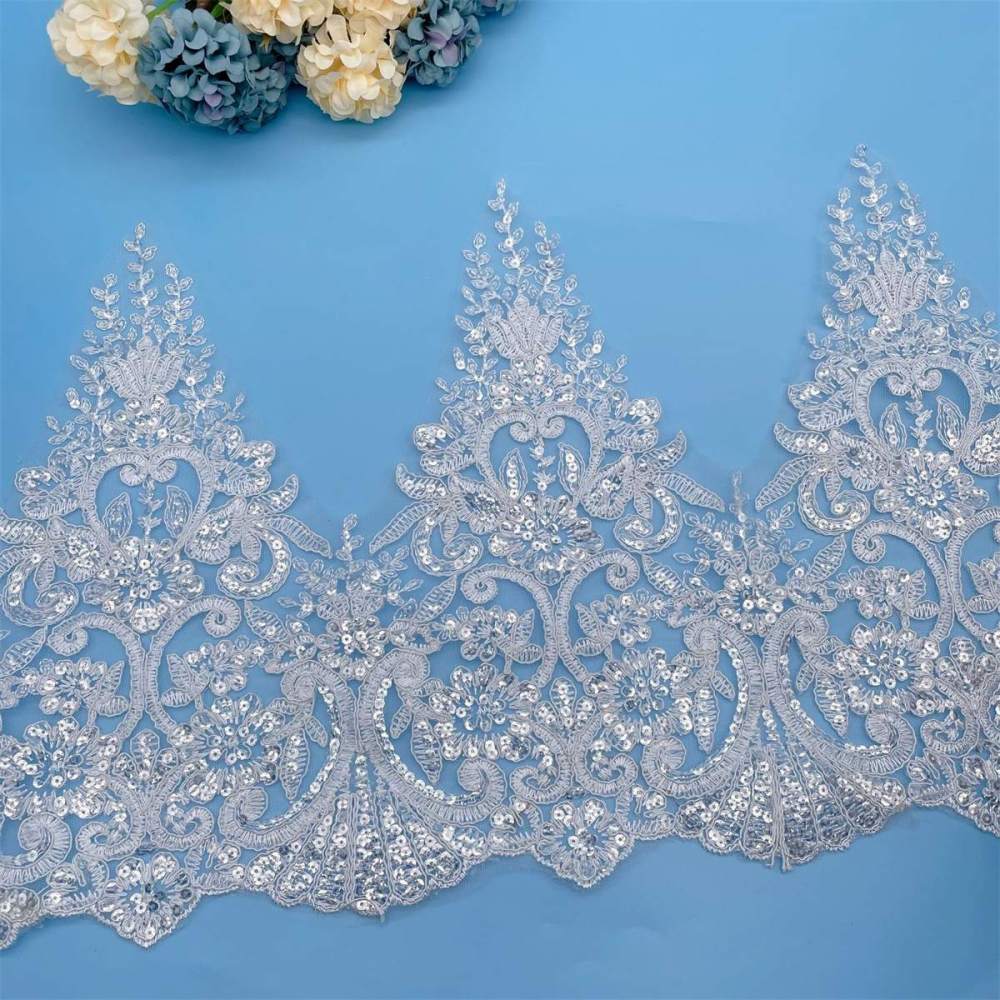 10 Yards Bridal Lace Trim, Corded Embroidered Sequin Wedding Lace Trim for Bridal Gowns & Veils | Love in Lace | NO. XC073