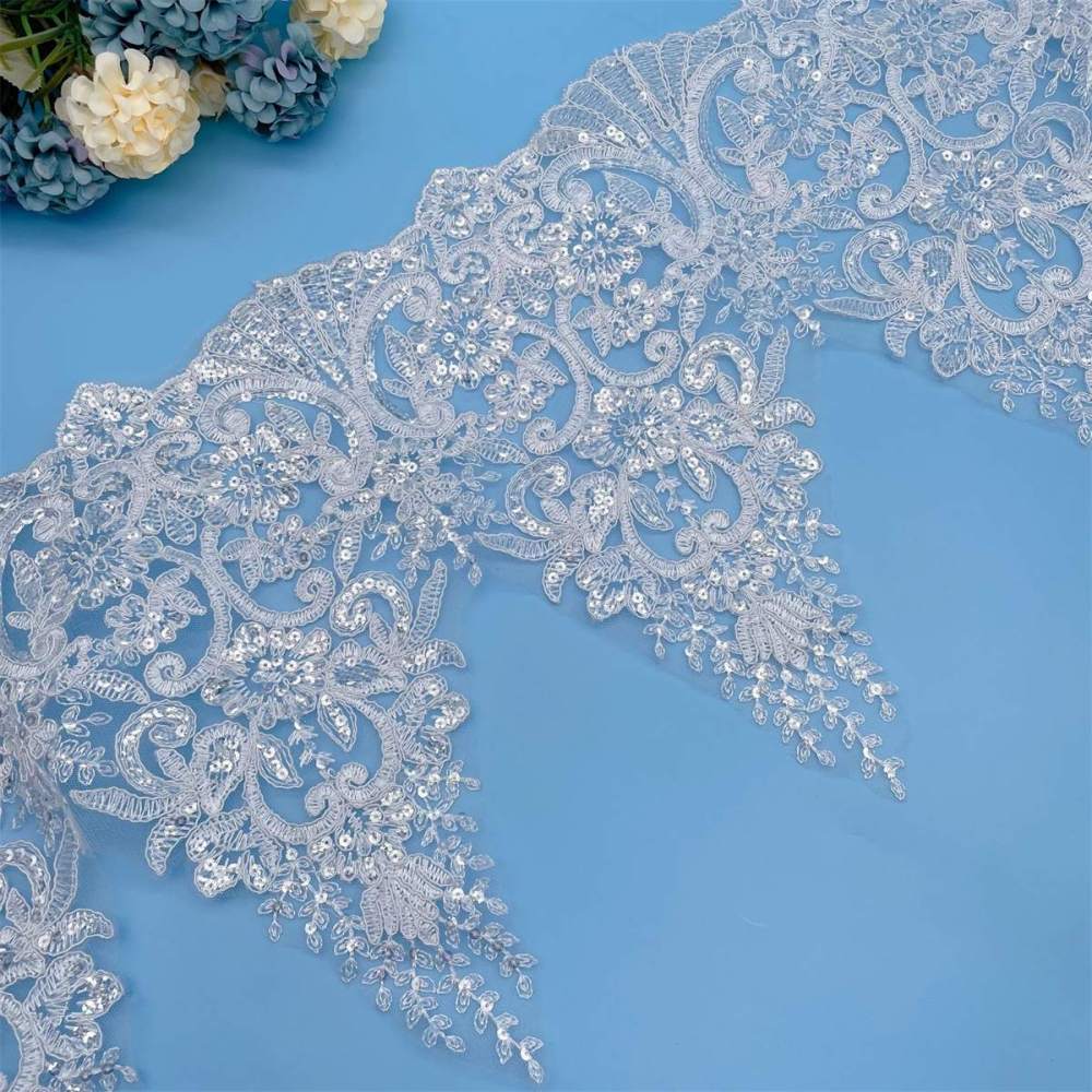 10 Yards Bridal Lace Trim, Corded Embroidered Sequin Wedding Lace Trim for Bridal Gowns & Veils | Love in Lace | NO. XC073