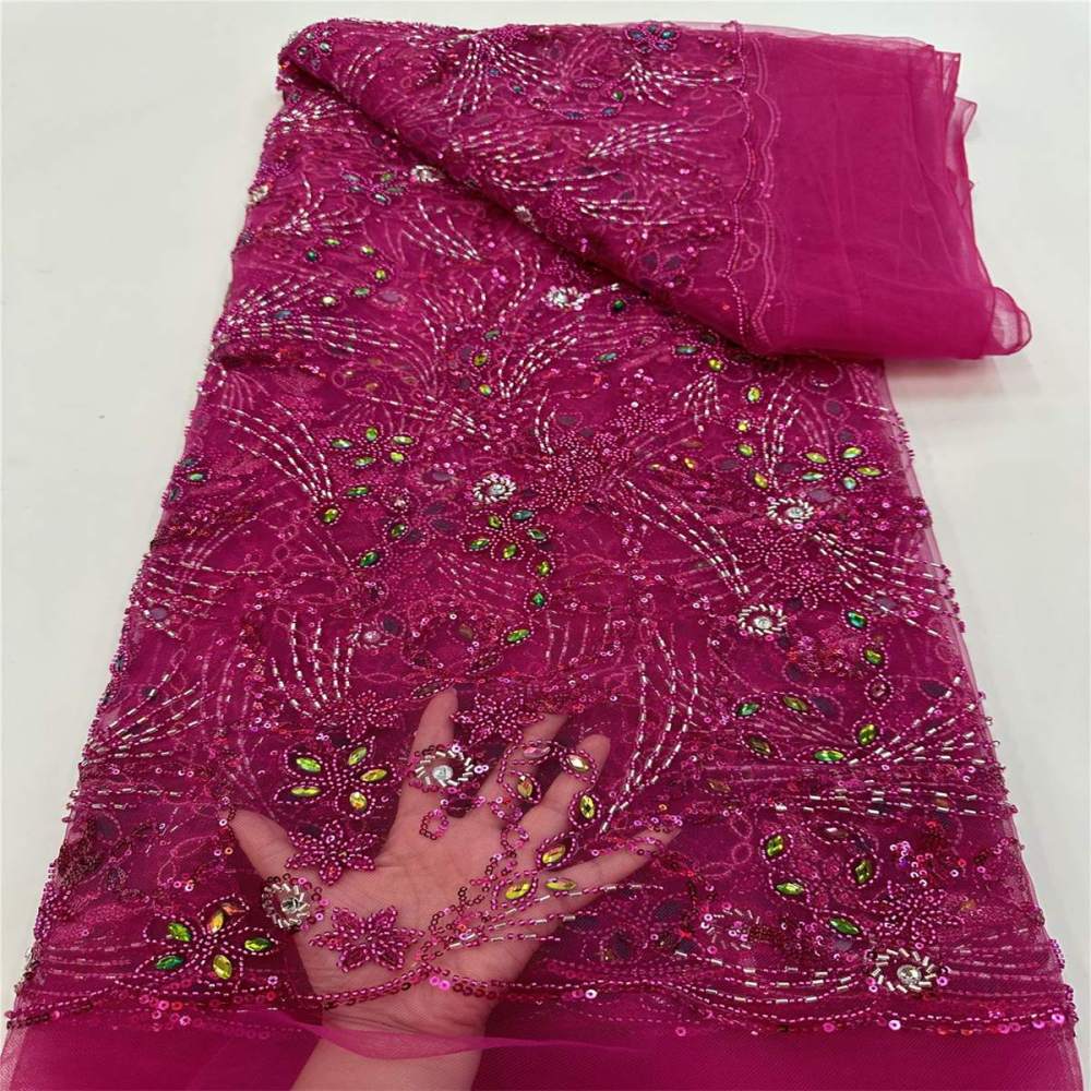 5 Yards Colored Tulle Stones Sequined Beaded Embroidered Lace Fabric JJ007