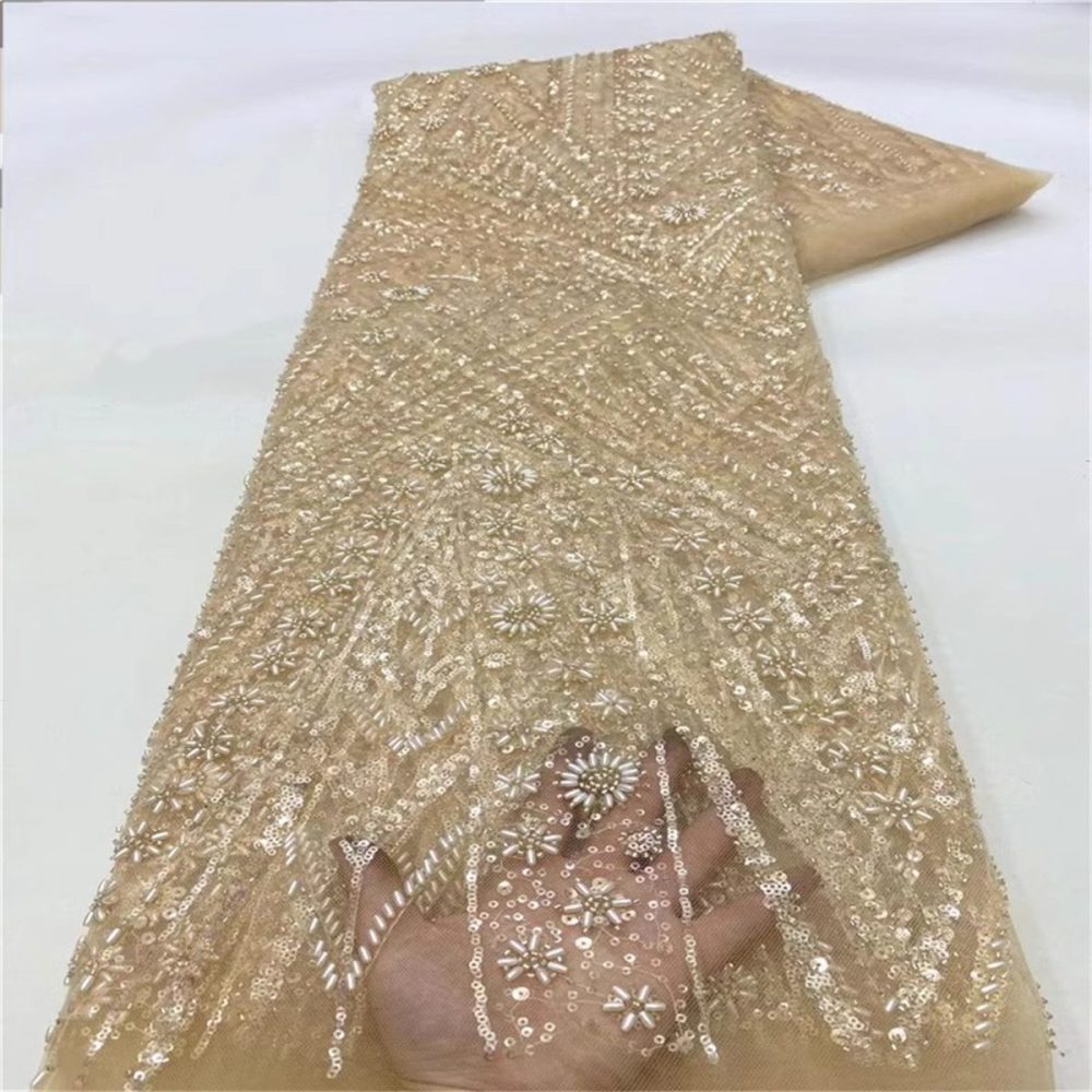 5 Yards Beaded Mesh Fabric, Beaded Tulle Fabric for Wedding, Evening Dresses & Gowns, Embellished with Beads & Pearls | Love in Lace | NO. JLT017