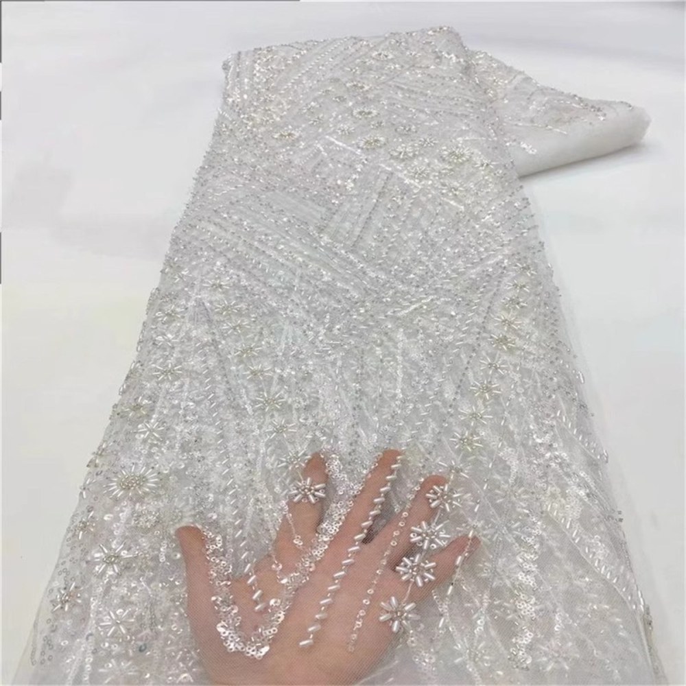 5 Yards Beaded Mesh Fabric, Beaded Tulle Fabric for Wedding, Evening Dresses & Gowns, Embellished with Beads & Pearls | Love in Lace | NO. JLT017
