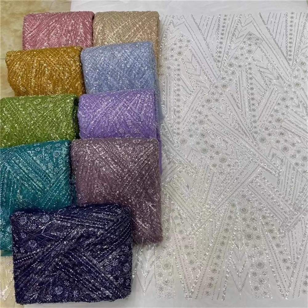 5 Yards Beaded Mesh Fabric, Beaded Tulle Fabric for Wedding, Evening Dresses & Gowns, Embellished with Beads & Pearls | Love in Lace | NO. JLT017