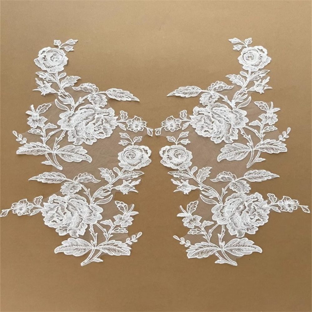 2 Pieces Embroidered Sequin Bridal Lace Applique for Wedding, Bridal Dresses, Gowns & Veils | Love in Lace | NO. JB015
