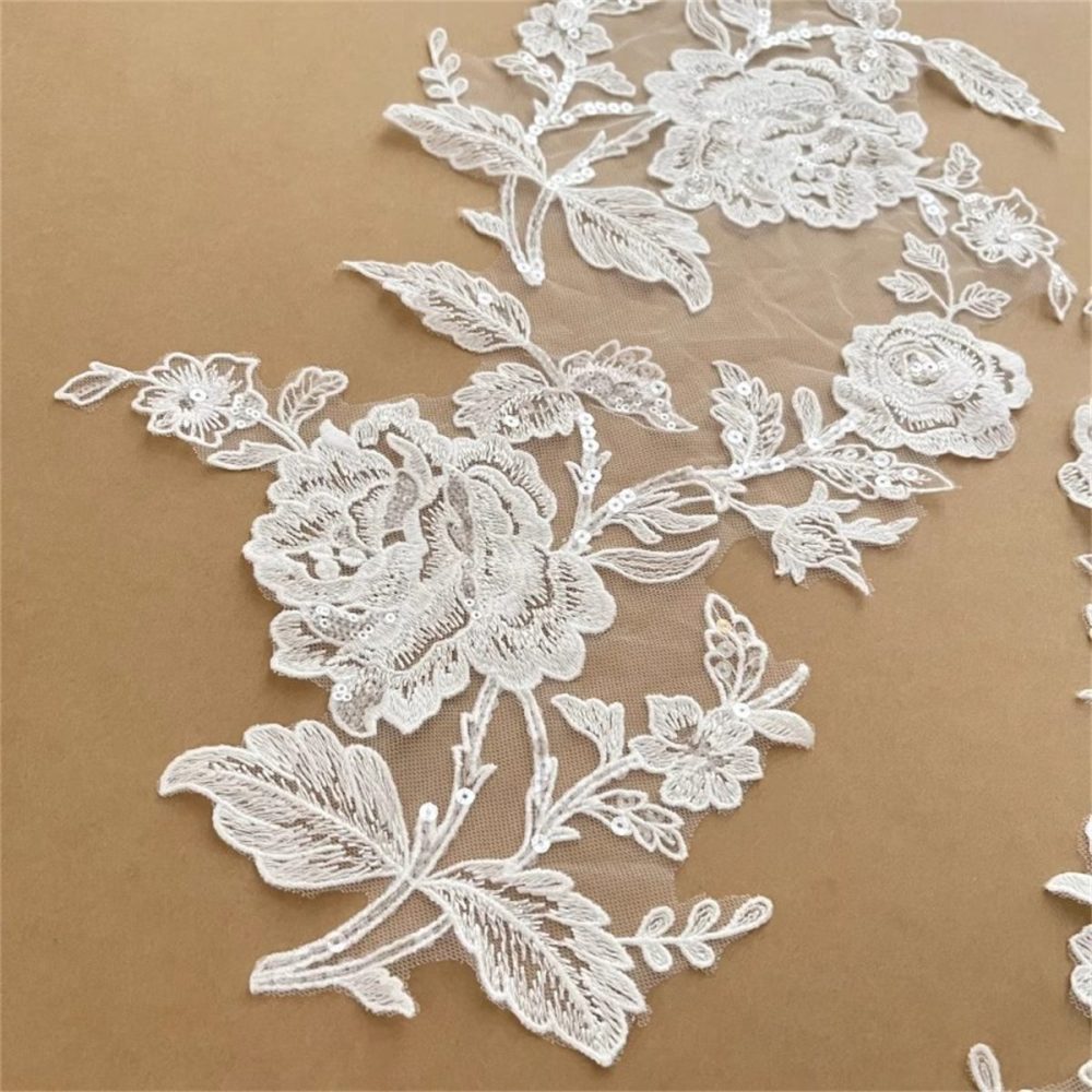2 Pieces Embroidered Sequin Bridal Lace Applique for Wedding, Bridal Dresses, Gowns & Veils | Love in Lace | NO. JB015