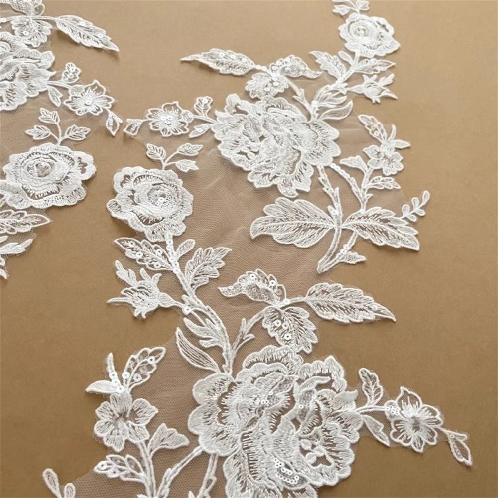 2 Pieces Embroidered Sequin Bridal Lace Applique for Wedding, Bridal Dresses, Gowns & Veils | Love in Lace | NO. JB015