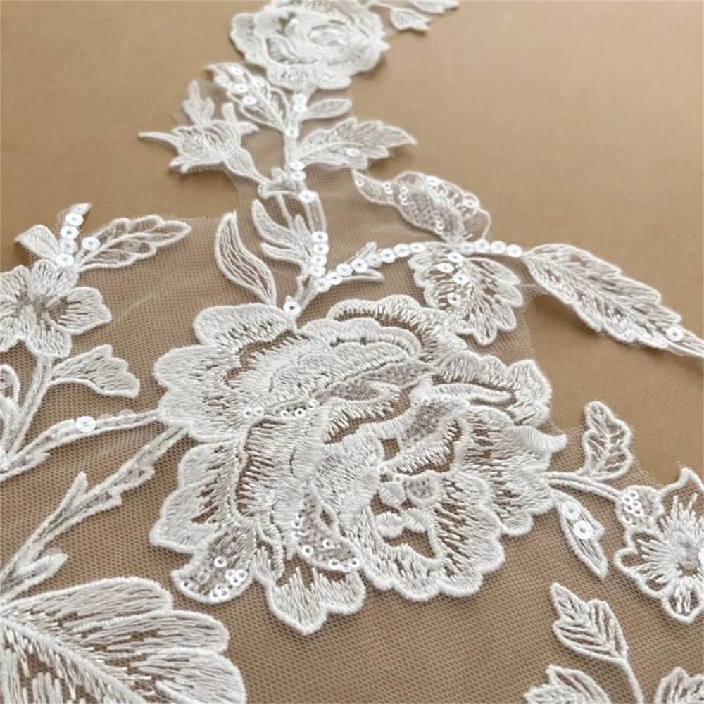 2 Pieces Embroidered Sequin Bridal Lace Applique for Wedding, Bridal Dresses, Gowns & Veils | Love in Lace | NO. JB015