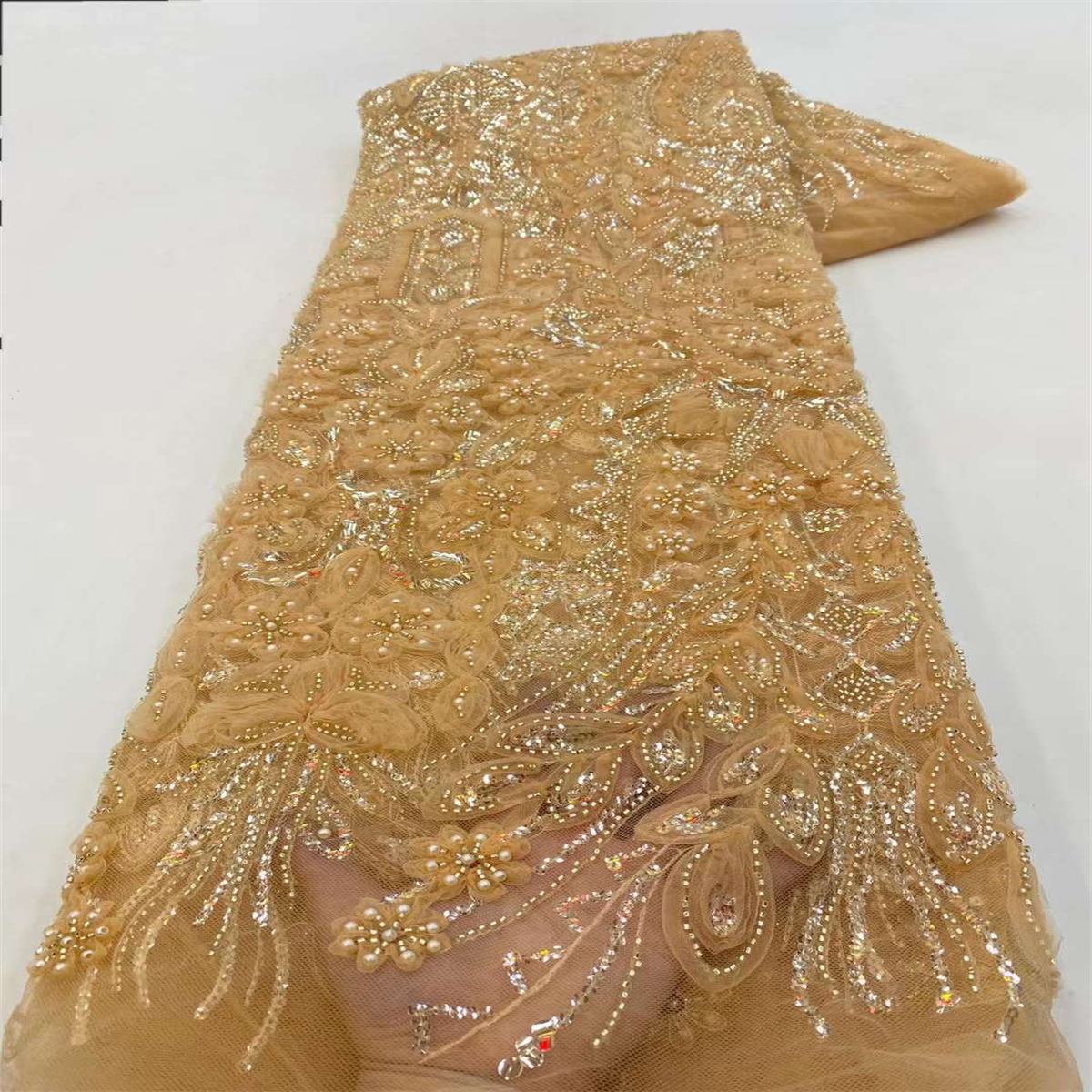 5 Yards 3D Floral Beaded Lace Fabric