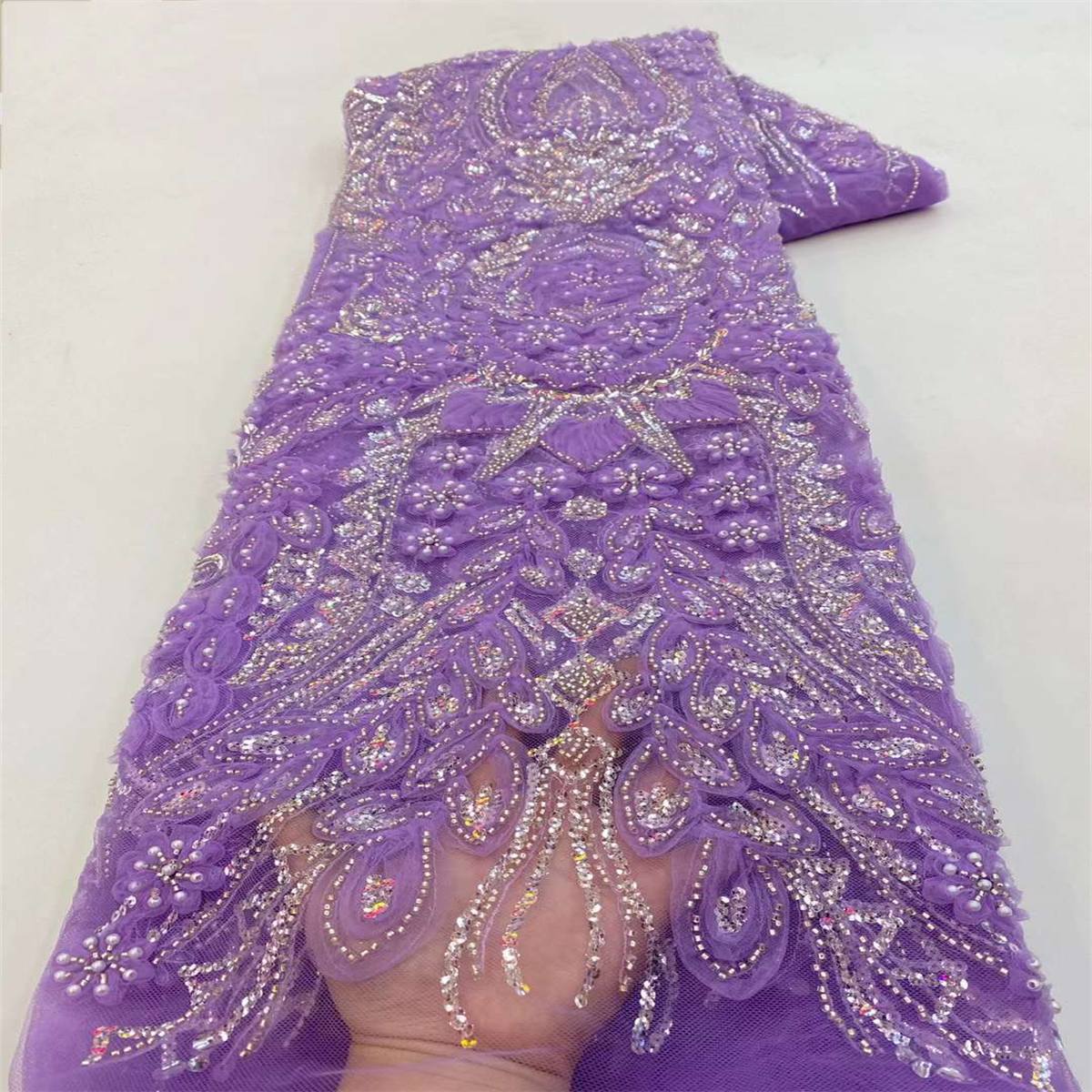 5 Yards 3D Floral Beaded Lace Fabric