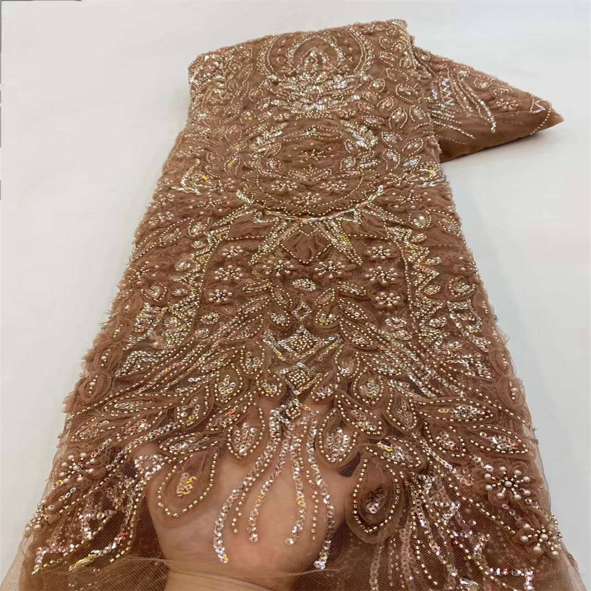 5 Yards 3D Floral Beaded Lace Fabric
