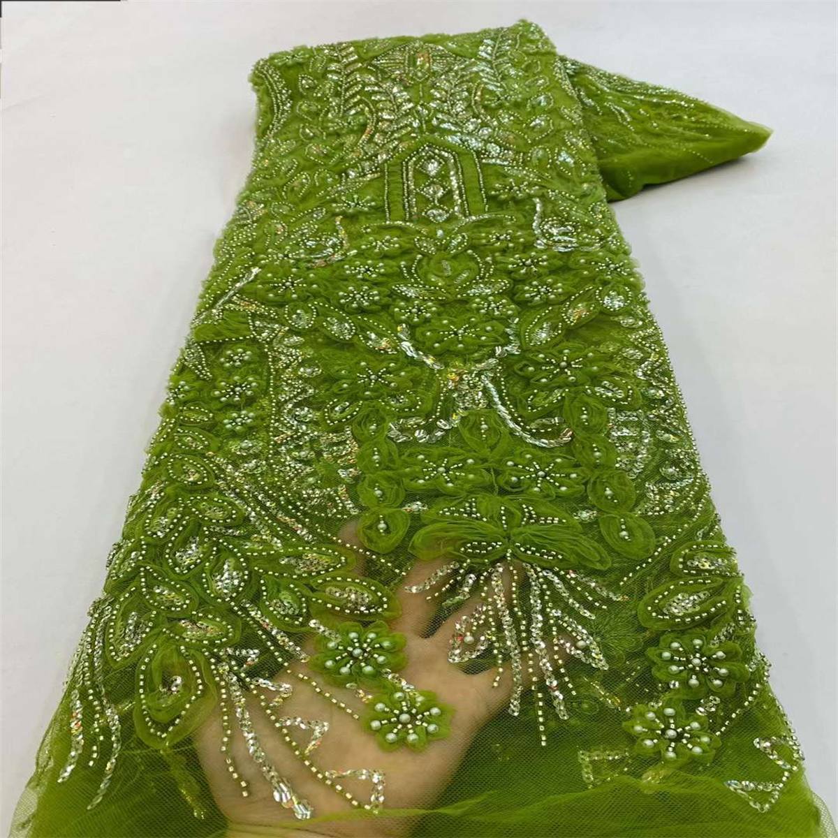 5 Yards 3D Floral Beaded Lace Fabric