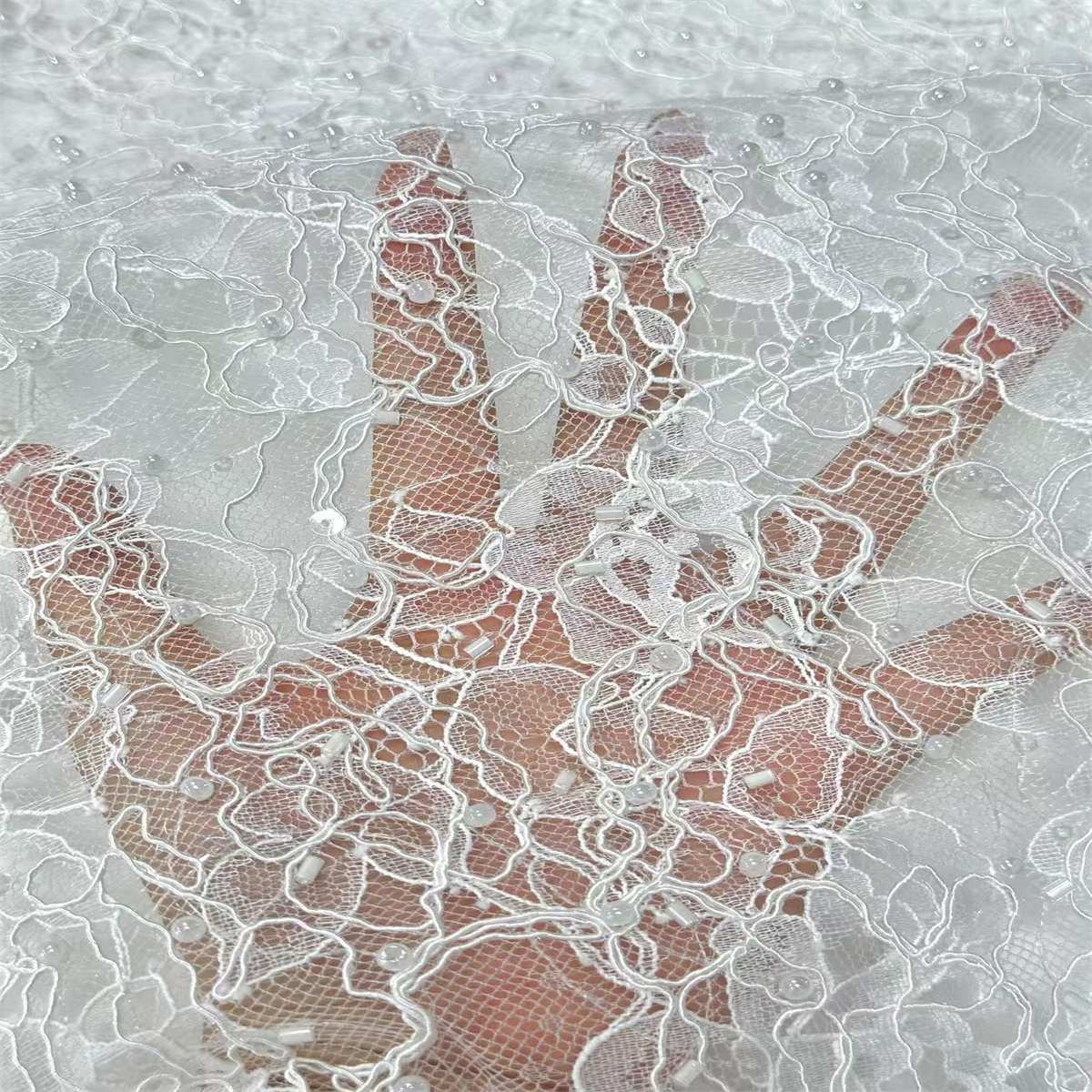 3 Meters Bridal Lace Fabric, Corded Beaded Chantilly Lace Fabric for Wedding, Bridal Dresses & Gowns | Love in Lace | NO. HN293