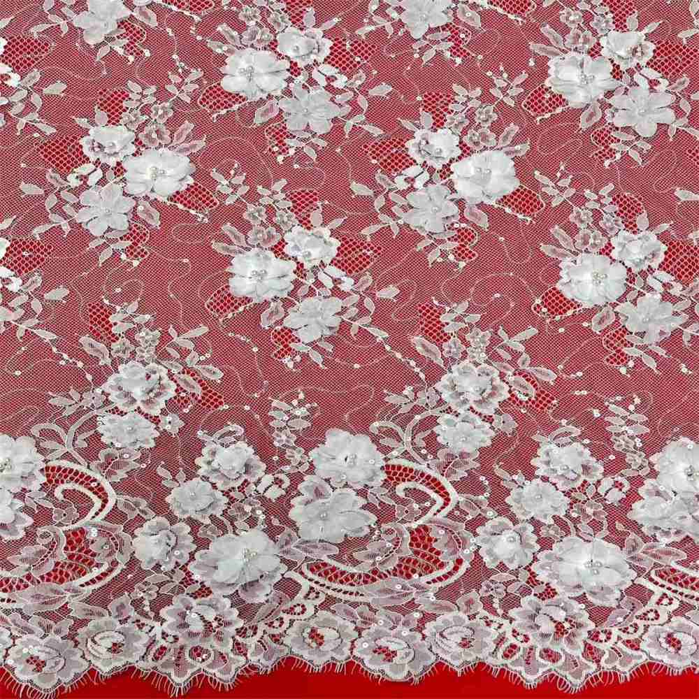 3 Meters Bridal Lace Fabric, Corded Beaded Chantilly Lace Fabric for Wedding, Bridal Dresses & Gowns | Love in Lace | NO. HN294