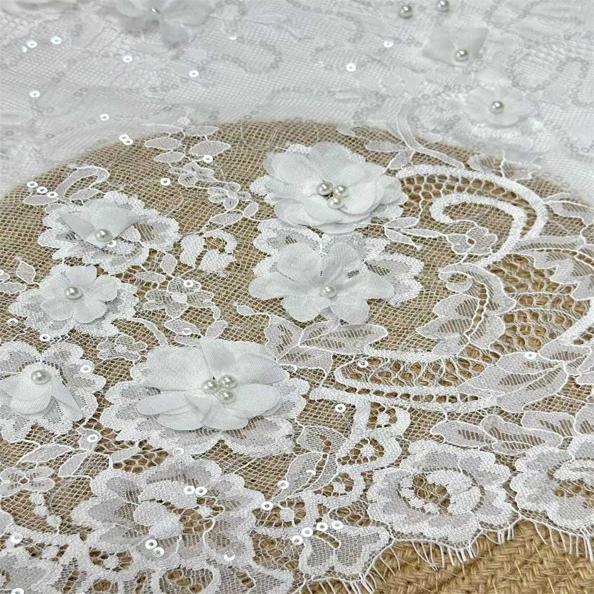 3 Meters Bridal Lace Fabric, Corded Beaded Chantilly Lace Fabric for Wedding, Bridal Dresses & Gowns | Love in Lace | NO. HN294