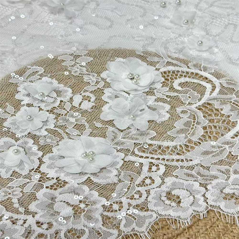 3 Meters Bridal Lace Fabric, Corded Beaded Chantilly Lace Fabric for Wedding, Bridal Dresses & Gowns | Love in Lace | NO. HN294