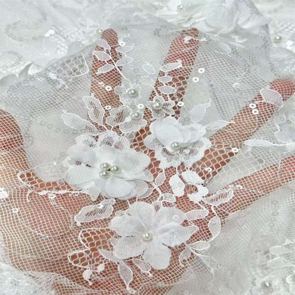 3 Meters Bridal Lace Fabric, Corded Beaded Chantilly Lace Fabric for Wedding, Bridal Dresses & Gowns | Love in Lace | NO. HN294