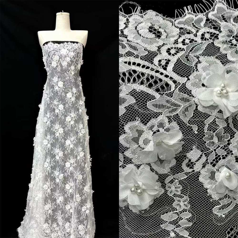 3 Meters Bridal Lace Fabric, Corded Beaded Chantilly Lace Fabric for Wedding, Bridal Dresses & Gowns | Love in Lace | NO. HN294