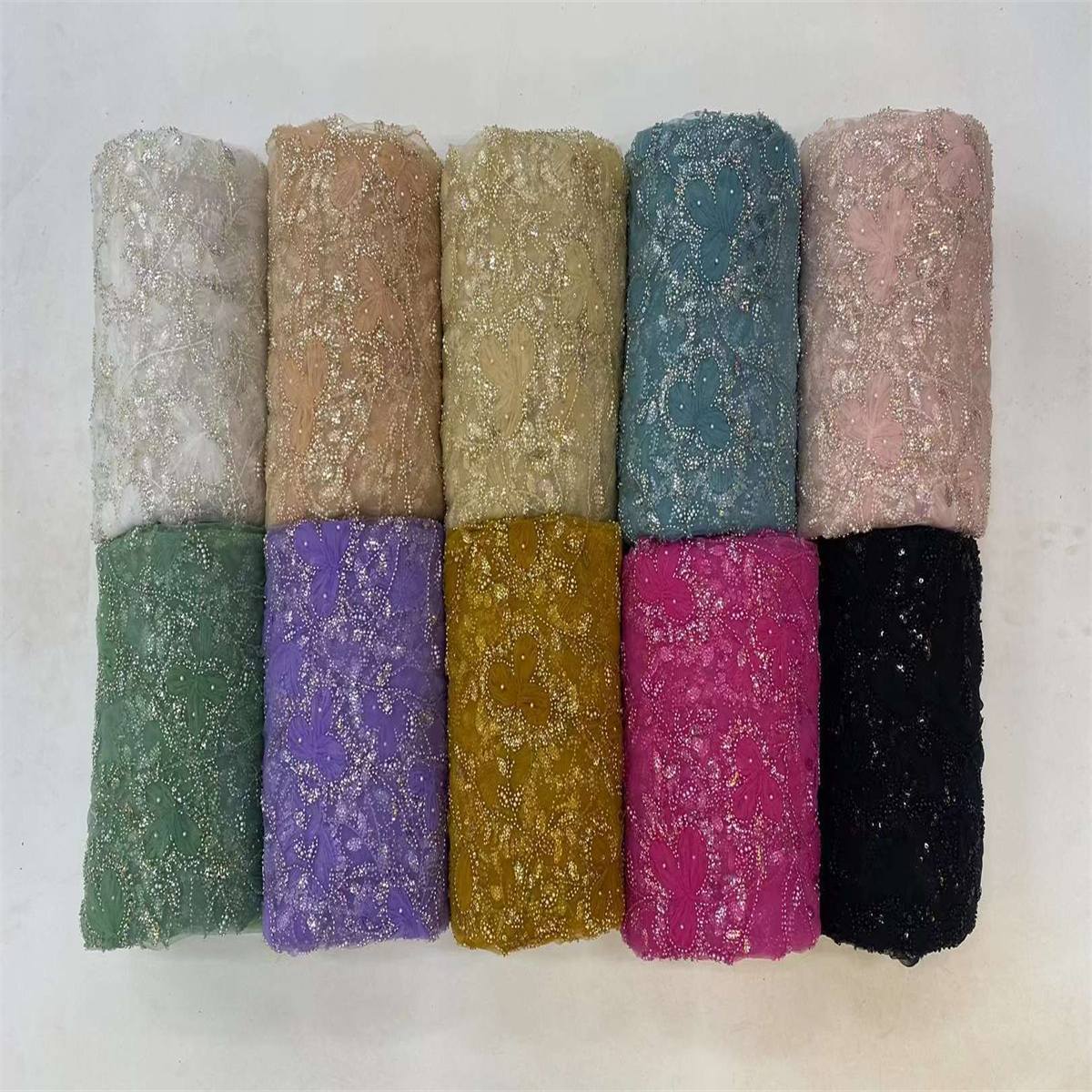 5 Yards Beaded 3D Floral Lace Material Fabric For Dresses