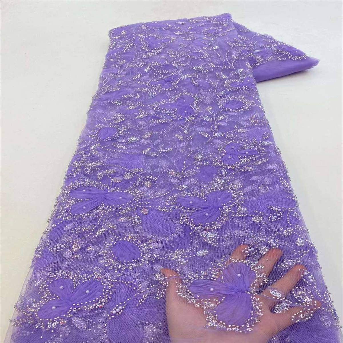 5 Yards Beaded 3D Floral Lace Material Fabric For Dresses