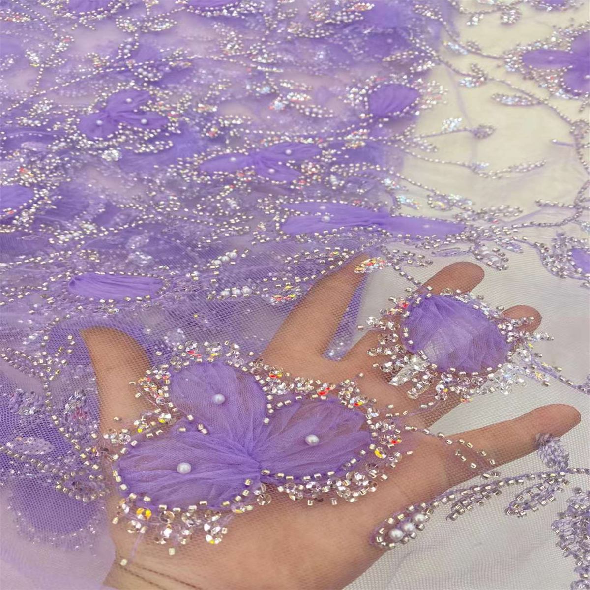 5 Yards Beaded 3D Floral Lace Material Fabric For Dresses
