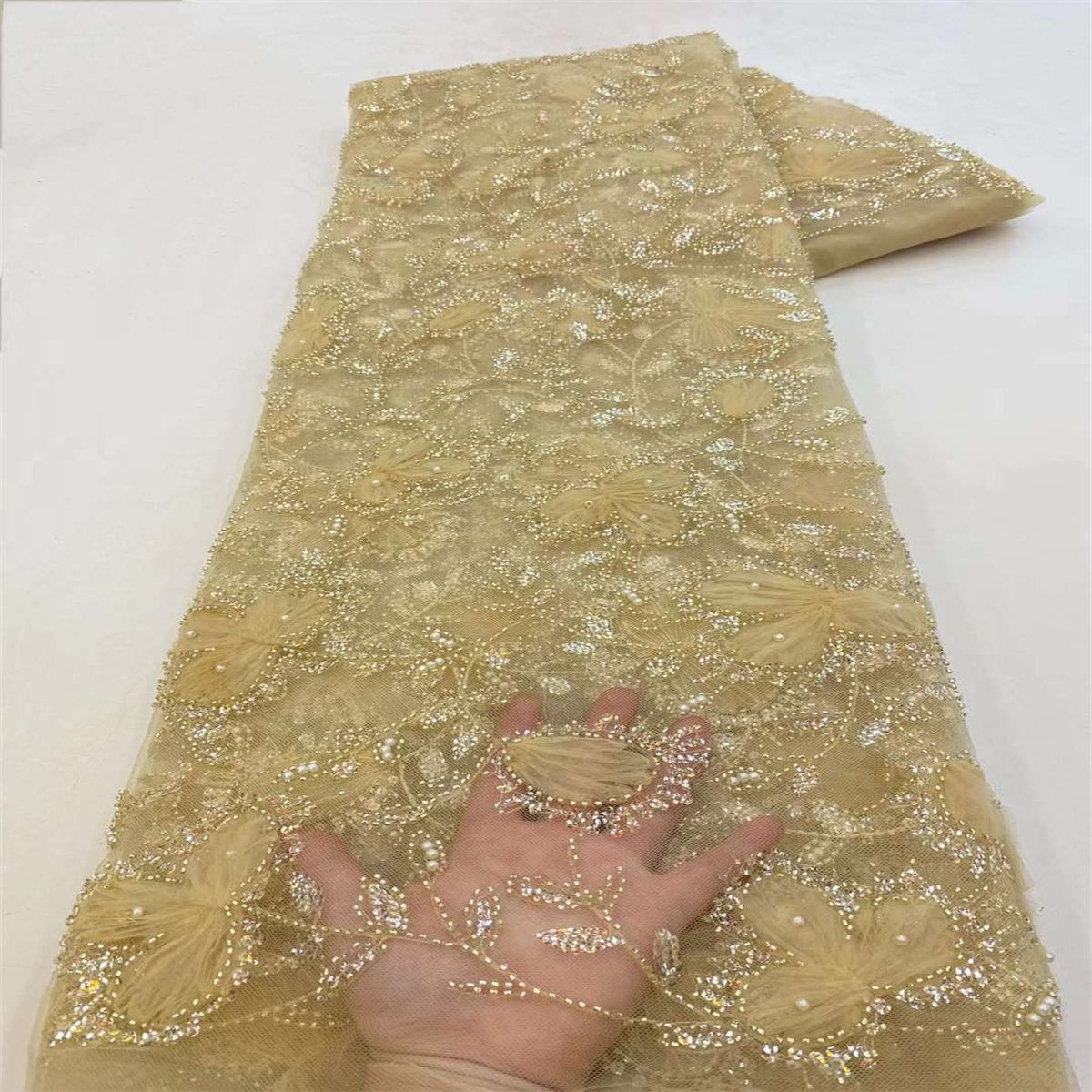 5 Yards Beaded 3D Floral Lace Material Fabric For Dresses