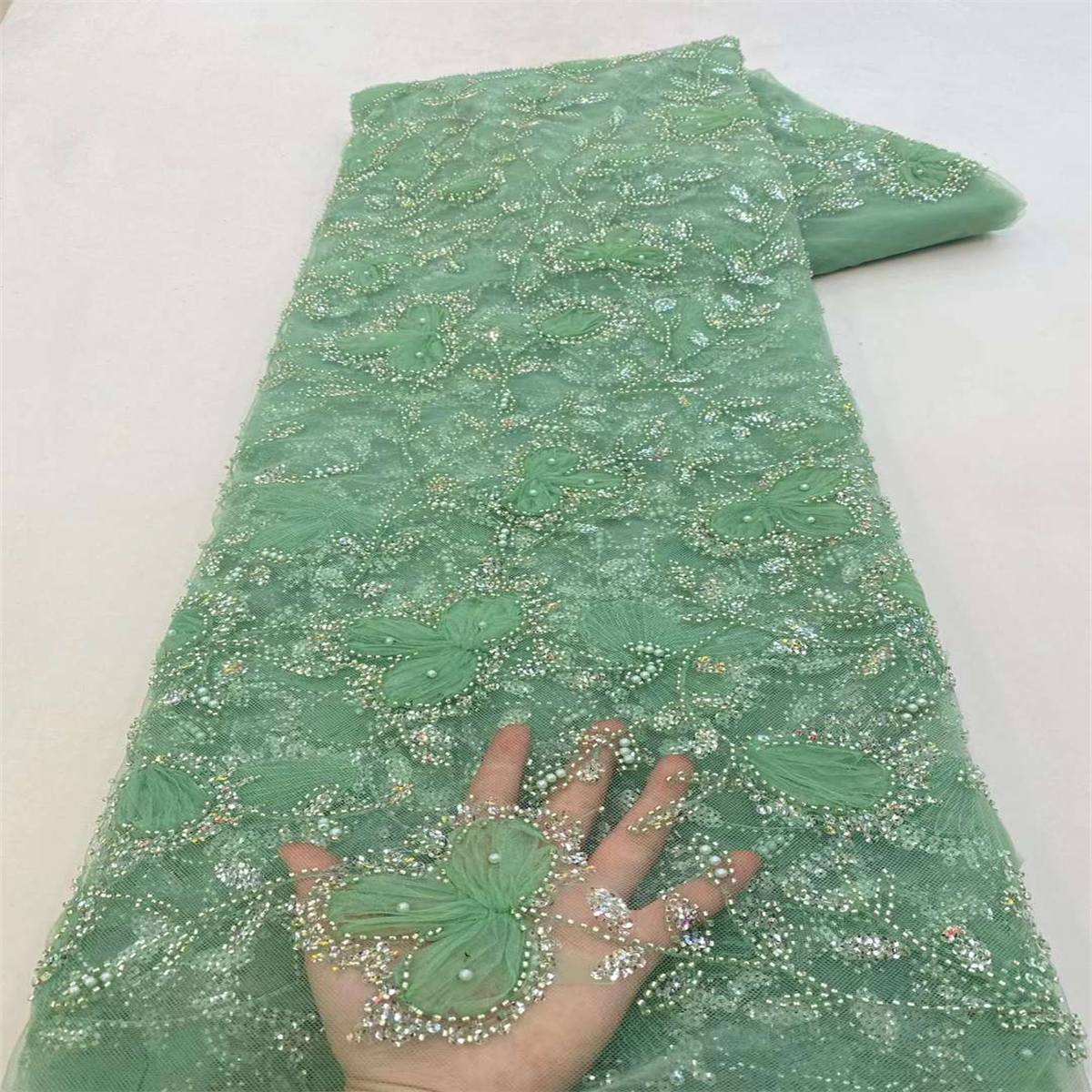 5 Yards Beaded 3D Floral Lace Material Fabric For Dresses
