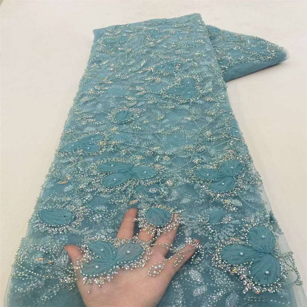 5 Yards Beaded 3D Floral Lace Material Fabric For Dresses