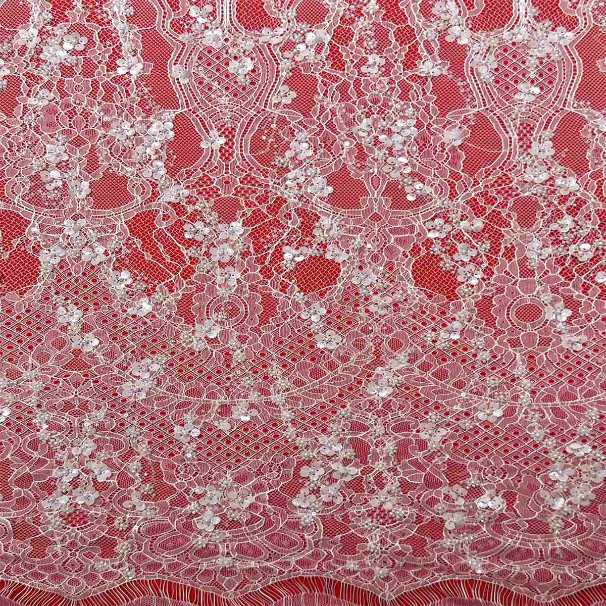 Bridal Lace Fabric - 3 Meters - Beaded Chantilly Wedding Lace Fabric ...