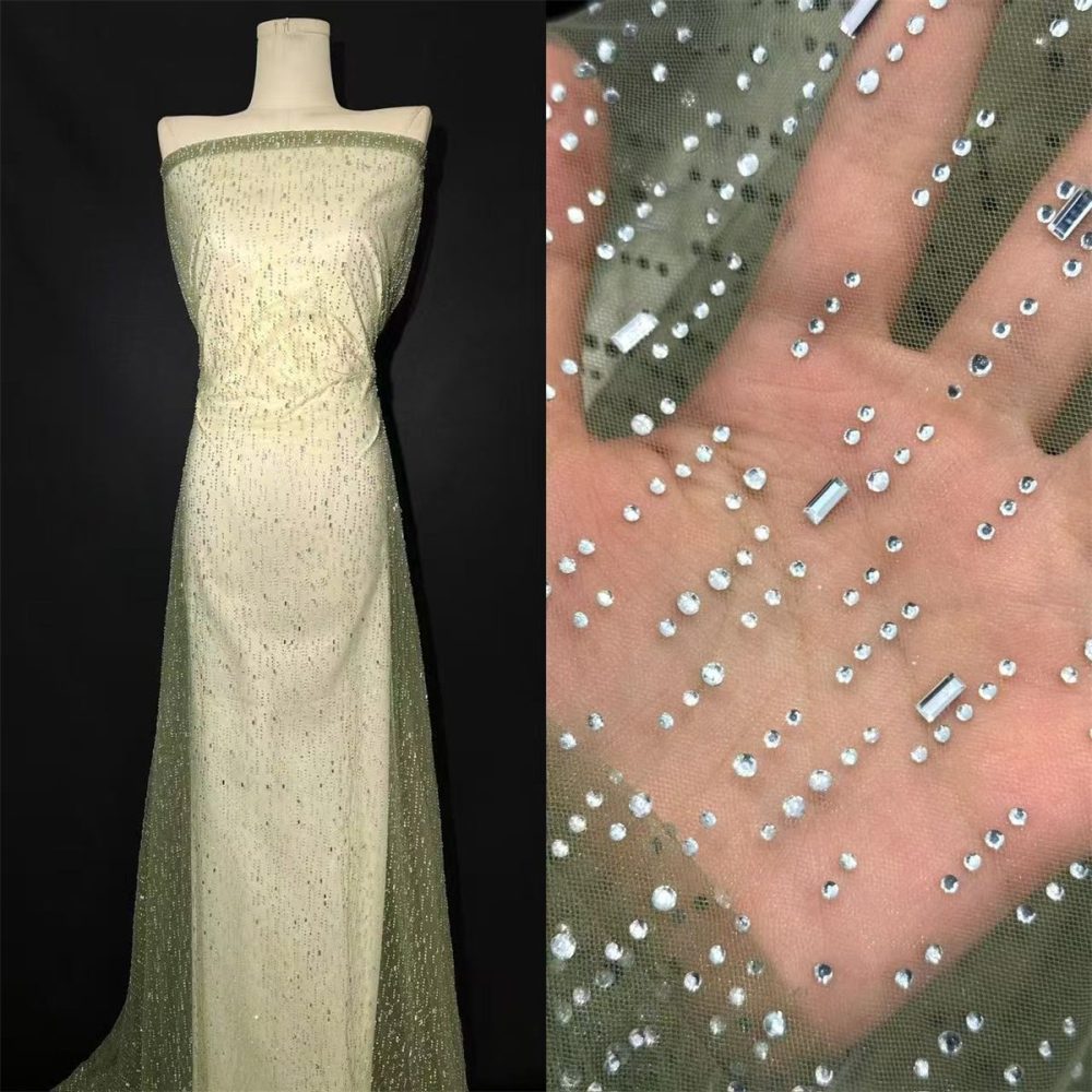 5 Yards Crystal Rhinestone Lace Fabric – Luxury Wedding Gown and Evening Dress Material