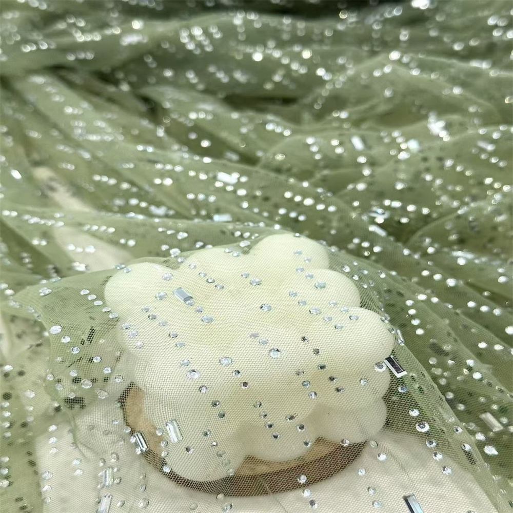 5 Yards Crystal Rhinestone Lace Fabric – Luxury Wedding Gown and Evening Dress Material