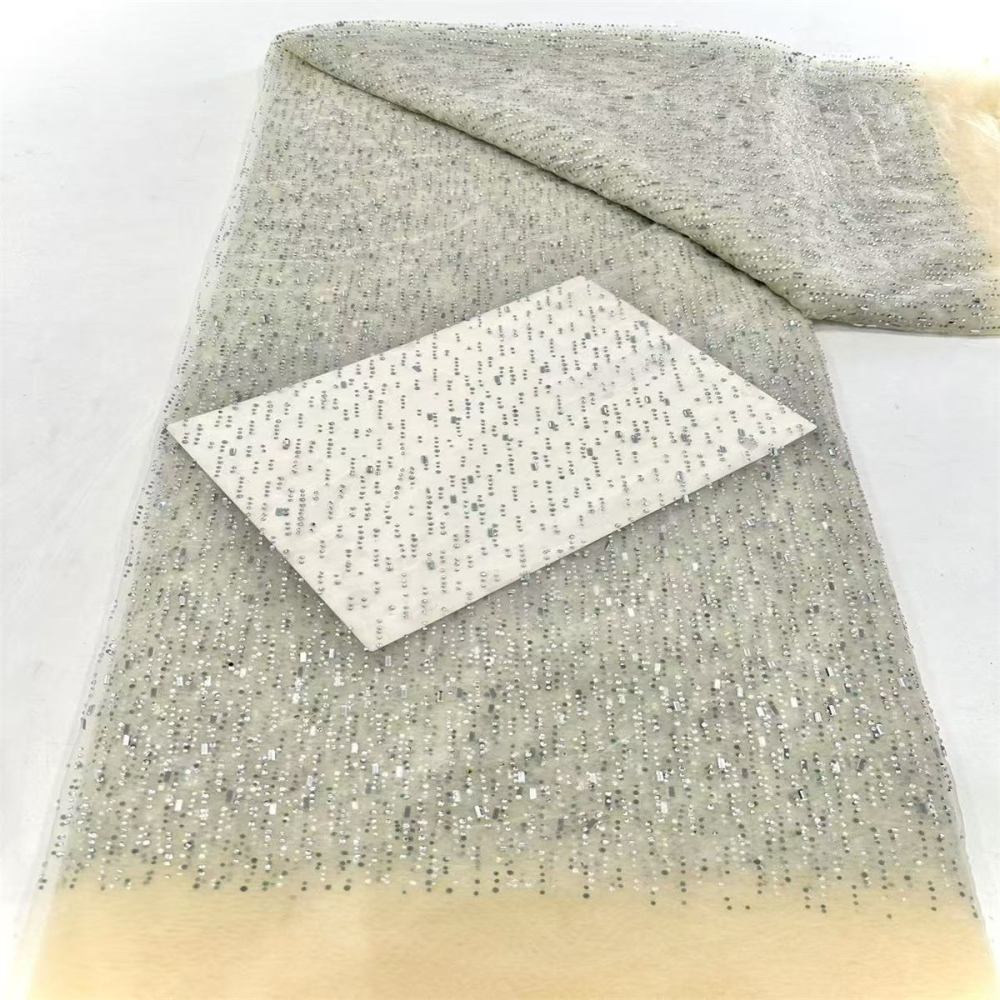 5 Yards Crystal Rhinestone Lace Fabric – Luxury Wedding Gown and Evening Dress Material