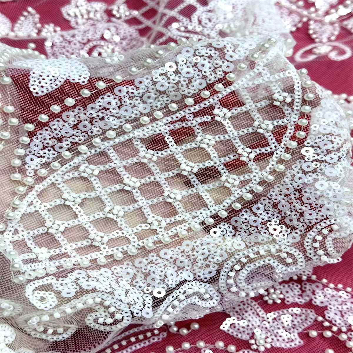 Beaded Tulle Fabric HN323