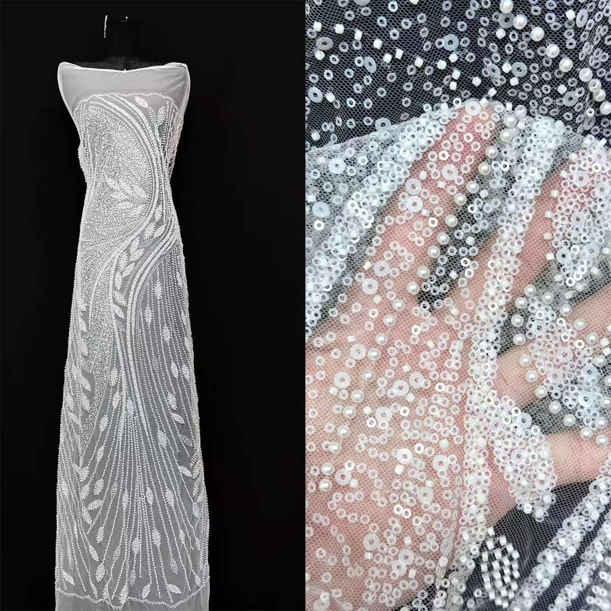 Beaded Tulle Fabric HN326