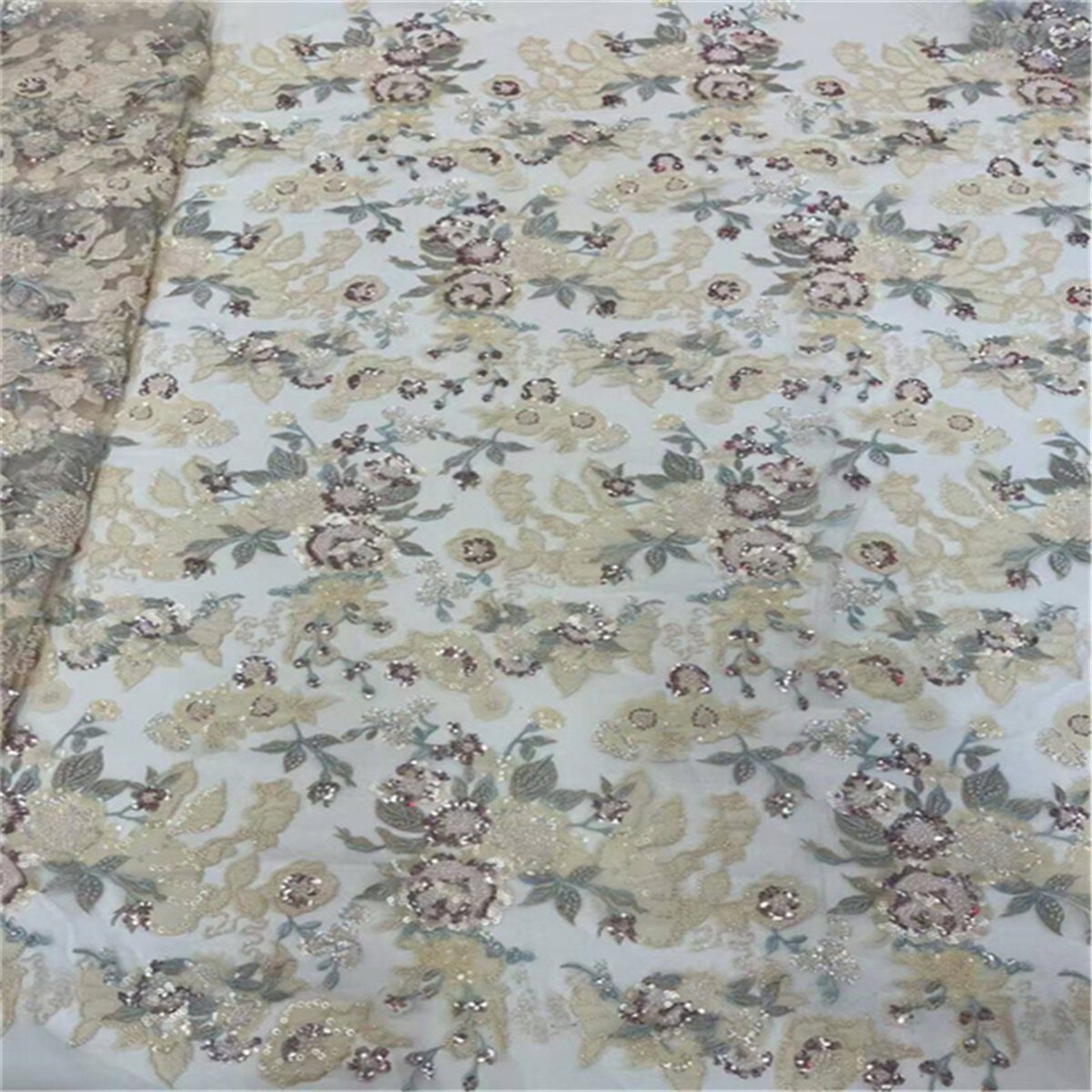 5 Yards 3D Floral Beaded Mesh Fabric, Embroidered Beaded Tulle Fabric for Wedding Bridal Gowns & Evening Party Dresses, Embellished with Beads 3D Flowers & Petals | Love in Lace | NO. JLT094