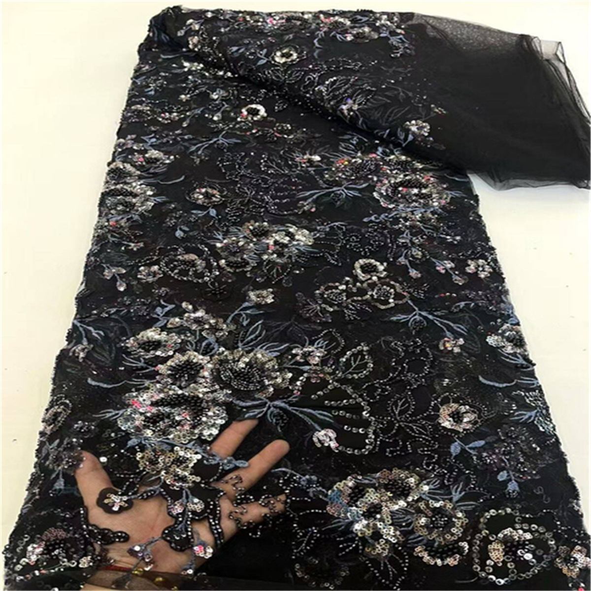 5 Yards 3D Floral Beaded Mesh Fabric, Embroidered Beaded Tulle Fabric for Wedding Bridal Gowns & Evening Party Dresses, Embellished with Beads 3D Flowers & Petals | Love in Lace | NO. JLT094